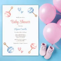 Modern Blue Pink Baby Toys Baby Shower Invitation