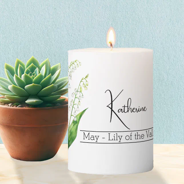 Birth Month Flower May Lily of the Valley Pillar Candle