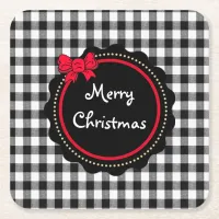 Merry Christmas Buffalo Plaid Country Style Square Paper Coaster