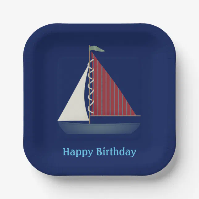 Cute Blue Toy Sailboat Paper Plates