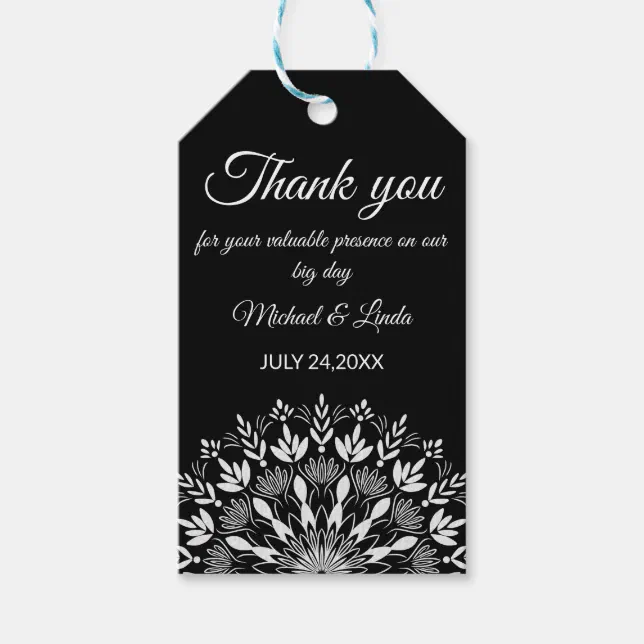 Elegant classic modern black and white floral gift tags