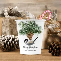 Winter Chickadee on Pinecone Merry Christmas  Paper Cups
