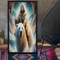 (AI Generated ) Jesus on a polar bear  Poster Canvas Print