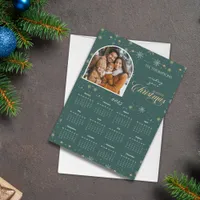 Modern Green Snowflake Photo Magnetic CalendarCard