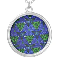 Kaleidoscope Flowers in Blue & Green Pattern Silver Plated Necklace