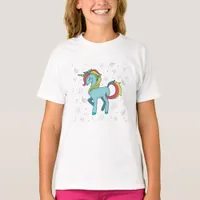 Blue Unicorn with Doodles T-Shirt