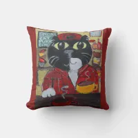 Barista Cat Folk Art Painting Coffeehouse Fun Throw Pillow