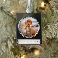 Personalized Photo Dogs First Christmas  Silver Plated Banner Ornament