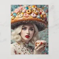 Blond Woman On Planet Doughnut Fantasy Postcard