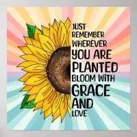 Inspirational Quote and Hand Drawn Sunflower Poster
