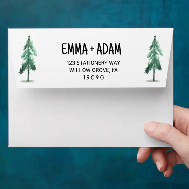 Rustic Mountain Watercolor Forest Tree Envelope