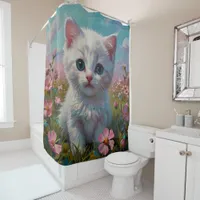 Tranquil Reflections kitten Blossoms bathroom Shower Curtain