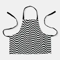 Black White Wavy Stripes All Over Print Small  Apron