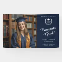 Elegant Navy Blue Congratulations Graduate Photo Banner