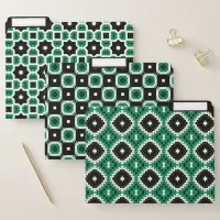 Green Black & White Mosaic Geometric Pattern Set File Folder