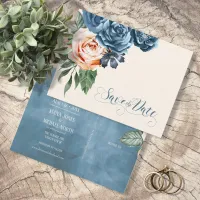 Roses Blue/Peach Save the Date ID584 Announcement Postcard