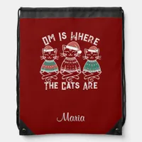 Om Is Where the Cats Are - Funny Yoga Christmas Drawstring Bag