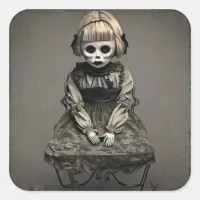 Dilapidated Old Vintage Scary Doll Halloween Square Sticker