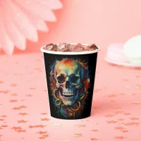 Skull Head with multi-colored Paint Splashes Paper Cups