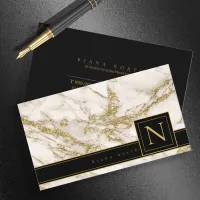 Simply Marble Monogram Black/Gold Std ID672 Business Card