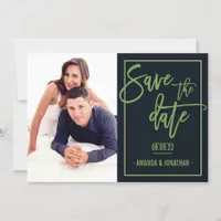 Celery Green, Foliage and Black Wedding Save Date Save The Date