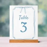 Modern Simple  Bow Wedding Dusty Blue Table Number Acrylic Sign
