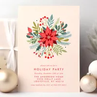 Blush Pink Poinsettia Bouquet Christmas Party Holiday Card