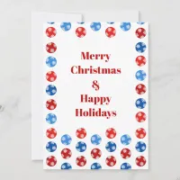 Christmas blue and red ornaments with snowflakes holiday card