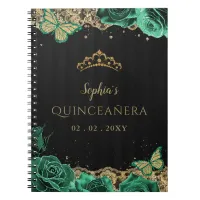 Green Roses Black Gold Lace Quincea&#241;era Guestbook Notebook