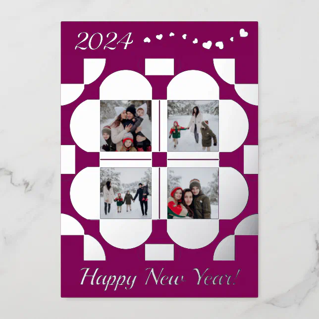 Geometric silver frames - 4 photos happy new year foil holiday card