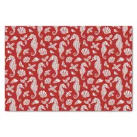 Red Beach Christmas Seahorses Pattern Tissue Paper