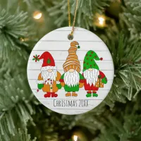 Three Cute Christmas Gnomes Personalized Holiday   Ceramic Ornament