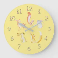 Flower Numbers and Cute Baby Woodland Animals Large Clock