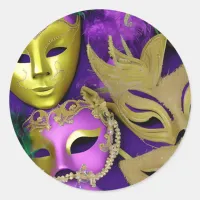 Purple and Gold Masquerade Masks Mardi Gras Classic Round Sticker