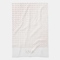 Elegant Pink Rose Gold Foil White Boho Geometric Kitchen Towel