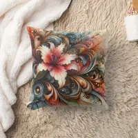 Colorful Abstract Lily With Artistic Swirls Throw Pillow