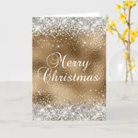 Silver Glitter and Gold Glass Foil Merry Christmas Card