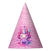 Cute Anime Axolotl Pink and Purple Girl's Birthday Party Hat