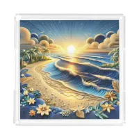 Ocean View Tropical Paper Quilling Effect  Acrylic Tray