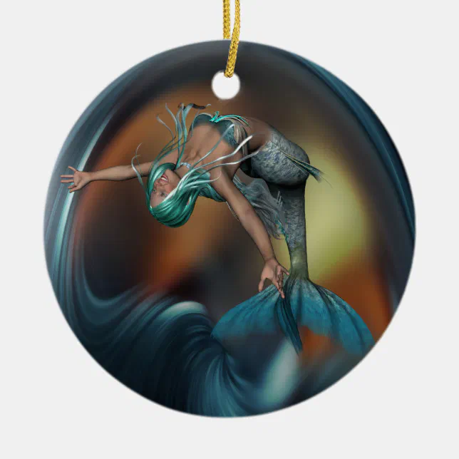 Cute Mermaid Joyfully Swimming  Ceramic Ornament