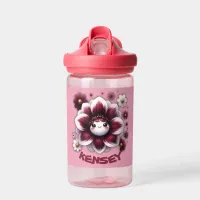 Cute Monogram Burgundy and White Flower on Pink | Water Bottle