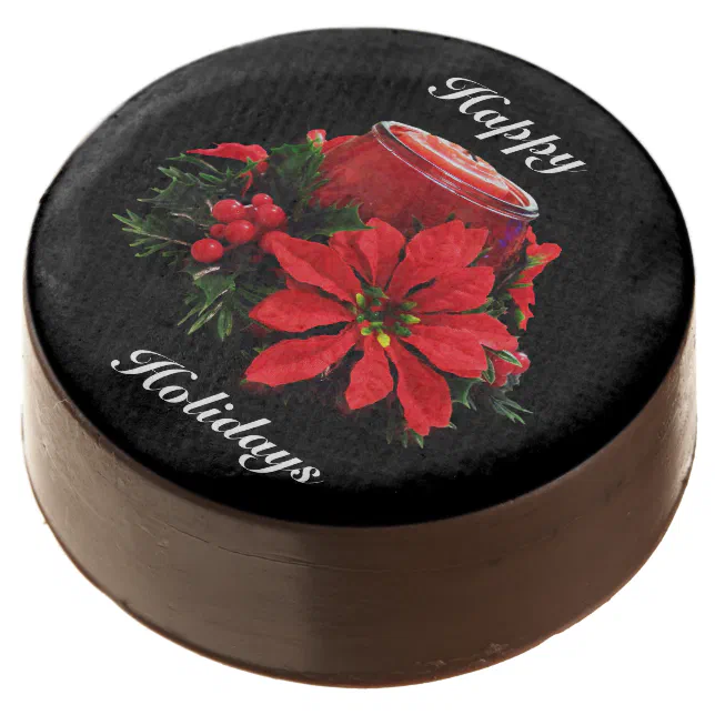 Festive Red Christmas Candle, Holly and Poinsettia Chocolate Covered Oreo