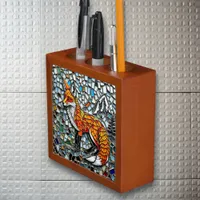 Mosaic Tile Fox Wildlife Art Desk Organizer