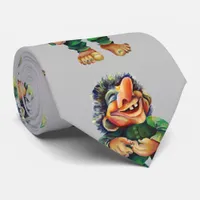 Scandinavian Funny Troll Illustration Watercolor Neck Tie