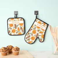 Personalized Christmas Citrus Spice Oven Mitt & Pot Holder Set