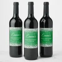 Silver Glitter Green 60th Birthday Wine Label