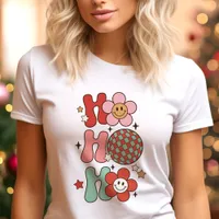 Retro Ho Ho Ho Colorful Flower Christmas Tri-Blend Shirt