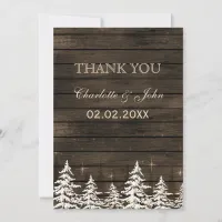 Barn wood Rustic Pine trees, winter Thank You Invitation