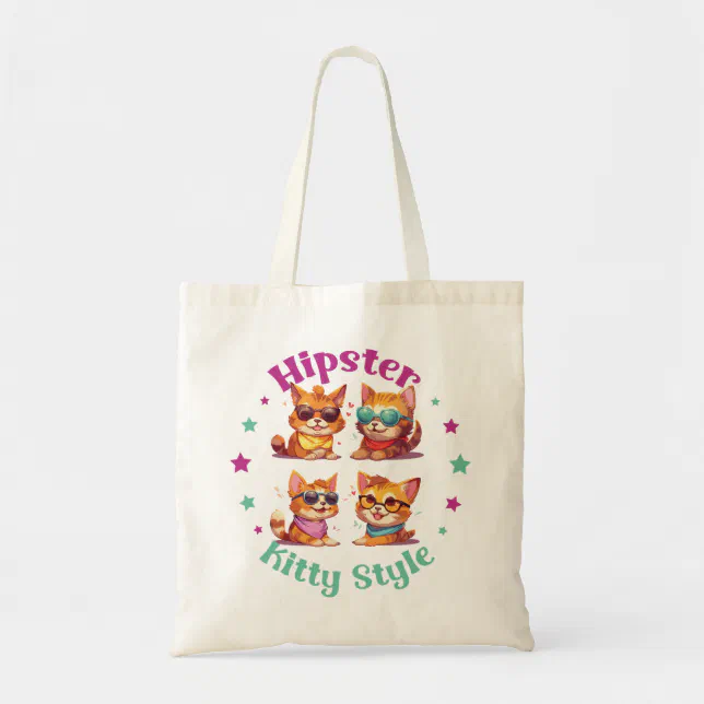 Kitty Hipster Style Tote Bag