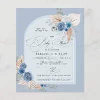 Budget Boho Dusty Blue Pampas Baby Shower Invite